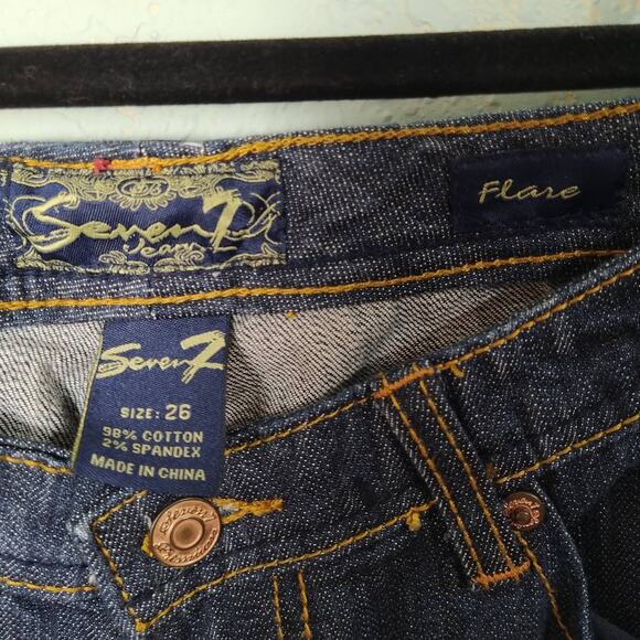 SEVEN7 Womens Jeans Size 26 Dark Denim Wash Flare Leg Cotton Spandex ALTERED - Picture 8 of 8